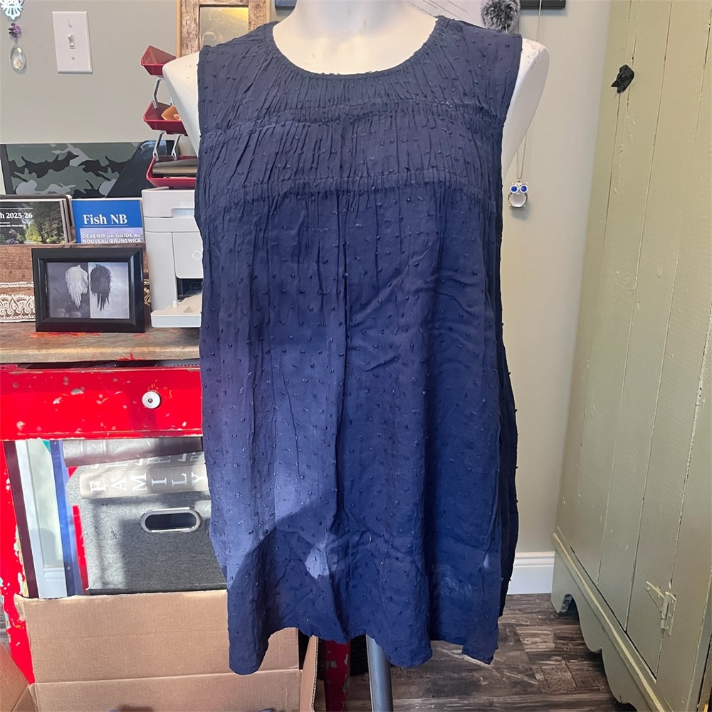 Navy Sleeveless Textured Top